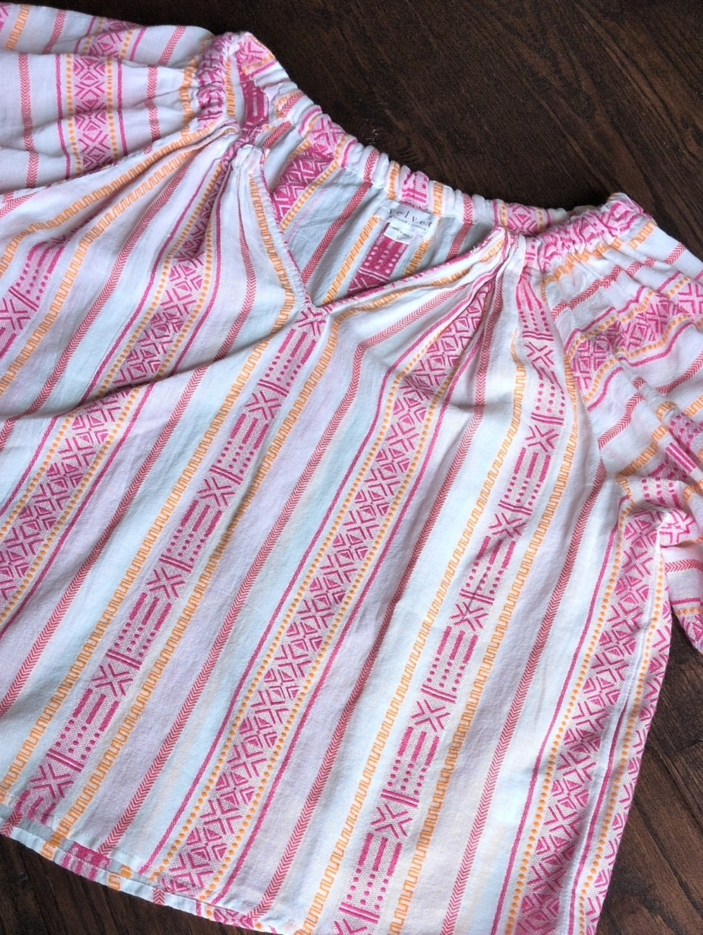 VELVET by GRAHAM & SPENCER I Hot Pink & Orange Striped Raglan Short Sleeve Top